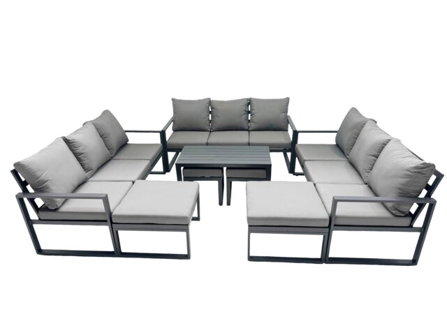 Rackhams Outdoor Garden Furniture Set Aluminium Lounge 3 Seat Sofa Oblong Coffee Table Sets with 4 Stools Dark Grey - image 1