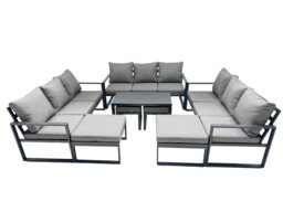 Rackhams Outdoor Garden Furniture Set Aluminium Lounge 3 Seat Sofa Oblong Coffee Table Sets with 4 Stools Dark Grey - thumbnail 1