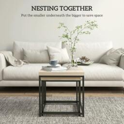 Rackhams Coffee Table Set of 2, Nest of Tables with 3.5cm Thick Tabletop, Oak - thumbnail 4