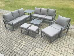 Rackhams Aluminium Outdoor Lounge Sofa Set Garden Furniture Sets with Square Coffee Table Chair 3 Footstools Side Table Dark Grey - thumbnail 2