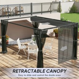 Rackhams 3 x 4m Pergola with Retractable Roof and Netting, Dark Grey - Dark Grey - Aluminium, Metal, Polyester, Nylon - 297L x 297W x 225Hcm - thumbnail 4