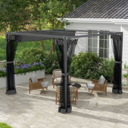 Rackhams 3 x 4m Pergola with Retractable Roof and Netting, Dark Grey - Dark Grey - Aluminium, Metal, Polyester, Nylon - 297L x 297W x 225Hcm - thumbnail 1
