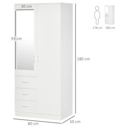 Rackhams 2-Door Wardrobe w/ Adjustable Shelf 3 Drawers for Bedroom, 180cm, White - thumbnail 4