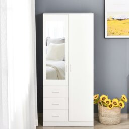 Rackhams 2-Door Wardrobe w/ Adjustable Shelf 3 Drawers for Bedroom, 180cm, White - thumbnail 3