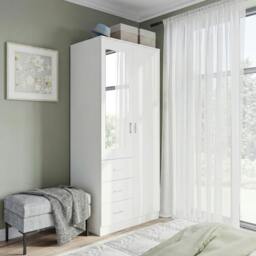 Rackhams 2-Door Wardrobe w/ Adjustable Shelf 3 Drawers for Bedroom, 180cm, White