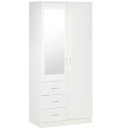 Rackhams 2-Door Wardrobe w/ Adjustable Shelf 3 Drawers for Bedroom, 180cm, White - thumbnail 2