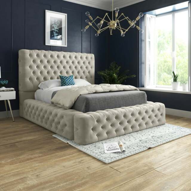 Rackhams Grand Milan Pleated Upholstery Bed Frame - Blue - Silver - Super king - image 1