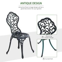 Rackhams 3 Pcs Aluminium Bistro Set Garden Furniture Dining Table Chairs Antique Outdoor Seat Patio Seater Black - thumbnail 4