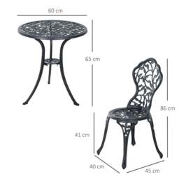 Rackhams 3 Pcs Aluminium Bistro Set Garden Furniture Dining Table Chairs Antique Outdoor Seat Patio Seater Black - thumbnail 3