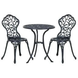 Rackhams 3 Pcs Aluminium Bistro Set Garden Furniture Dining Table Chairs Antique Outdoor Seat Patio Seater Black - thumbnail 1