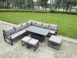 Rackhams 10 Seater Aluminium Garden Furniture Set with Adjustable Rising Dining Table, 3 Footstools - Dark Grey - thumbnail 1