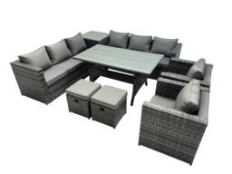 Rackhams Outdoor Corner Sofa Chair Dining Table Set Garden Rattan Furniture Set 10 Seater with Side Table 2 Small Stool Dark Grey - thumbnail 1