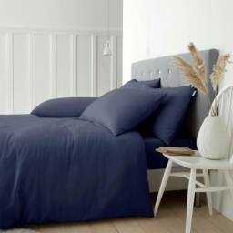 Rackhams Brushed Cotton Plain Navy Duvet Cover Set - Super King - thumbnail 5