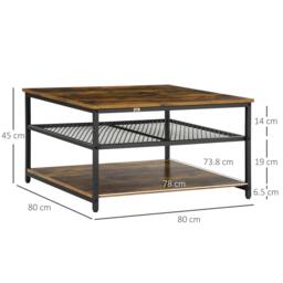 Rackhams Nafata Wooden Rustic Brown Square Coffee Table With 3 Tier Shelves - thumbnail 3