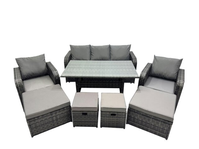 Rackhams 8 Seat Outdoor Wicker PE Rattan Garden Furniture Set Dining Table Sofa Set with 4 Stools Dark Grey Mixed - image 1