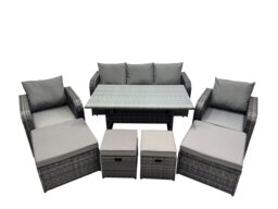 Rackhams 8 Seat Outdoor Wicker PE Rattan Garden Furniture Set Dining Table Sofa Set with 4 Stools Dark Grey Mixed - thumbnail 1