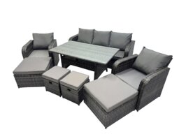 Rackhams 8 Seat Outdoor Wicker PE Rattan Garden Furniture Set Dining Table Sofa Set with 4 Stools Dark Grey Mixed - thumbnail 2