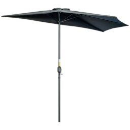 Rackhams 3(m) Half Round Parasol Garden Sun Umbrella Metal w/ Crank Black - Black - 293cm x 150cm x 249cm - thumbnail 2