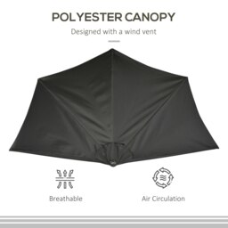 Rackhams 3(m) Half Round Parasol Garden Sun Umbrella Metal w/ Crank Black - Black - 293cm x 150cm x 249cm - thumbnail 4