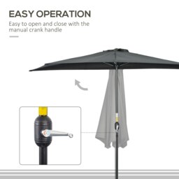 Rackhams 3(m) Half Round Parasol Garden Sun Umbrella Metal w/ Crank Black - Black - 293cm x 150cm x 249cm - thumbnail 3