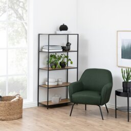 Rackhams Seaford Tall Black Metal Bookcase with 4 Oak Shelves - 1 - Black and Natural - Wood - thumbnail 4