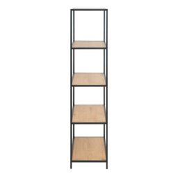 Rackhams Seaford Tall Black Metal Bookcase with 4 Oak Shelves - 1 - Black and Natural - Wood - thumbnail 3