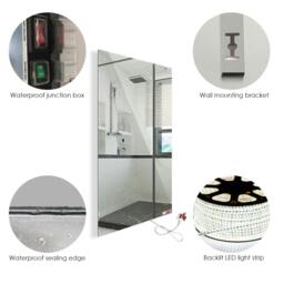 Rackhams 450W Bathroom Mirror Infrared Heater & CCT Changing with Dimmable LED Lights, 600x800 MM, Plug & Play - thumbnail 4