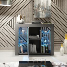 Rackhams Sophisticated 97.5cm TV Stand Sideboard – Grey Gloss Door with Free LED - 97.5cm  - Dark Grey Matt Body & Dark Grey Gloss Doors -  MDF/Chipboard - thumbnail 4