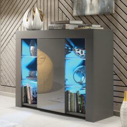 Rackhams Sophisticated 97.5cm TV Stand Sideboard – Grey Gloss Door with Free LED - 97.5cm  - Dark Grey Matt Body & Dark Grey Gloss Doors -  MDF/Chipboard - thumbnail 2