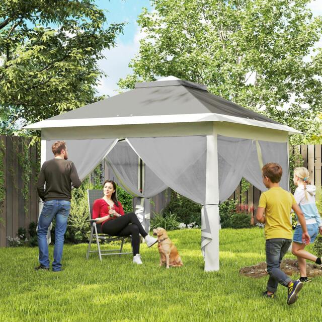 Rackhams Pop Up Gazebo Height Adjustable Canopy Tent w/ Carrying Bag, Beige - Dark Grey - image 1