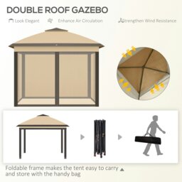 Rackhams Pop Up Gazebo Height Adjustable Canopy Tent w/ Carrying Bag, Beige - Dark Grey - thumbnail 4