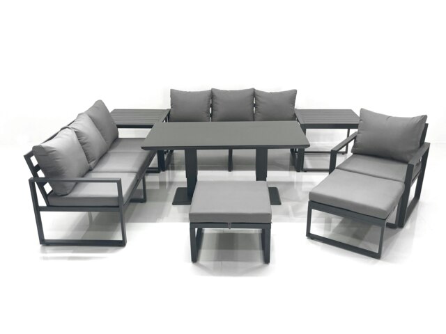 Rackhams Outdoor Garden Furniture Set Aluminium Lounge Sofa Adjustable Rising Lifting Dining Table Sets with 2 Big Footstools 2 Side Tables Dark Grey - image 1