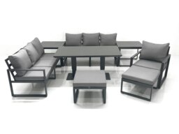 Rackhams Outdoor Garden Furniture Set Aluminium Lounge Sofa Adjustable Rising Lifting Dining Table Sets with 2 Big Footstools 2 Side Tables Dark Grey - thumbnail 2