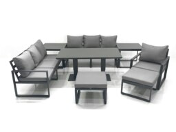 Rackhams Outdoor Garden Furniture Set Aluminium Lounge Sofa Adjustable Rising Lifting Dining Table Sets with 2 Big Footstools 2 Side Tables Dark Grey - thumbnail 1