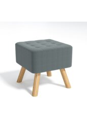 Rackhams Grey Linen Padded Wooden Leg Square Footstool - Grey - thumbnail 3