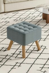 Rackhams Grey Linen Padded Wooden Leg Square Footstool - Grey - thumbnail 2