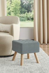 Rackhams Grey Linen Padded Wooden Leg Square Footstool - Grey - thumbnail 1