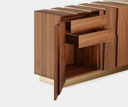 Rackhams Elm Sideboard: Nature's Majesty in Walnut Veneer and Aged Brass - thumbnail 3