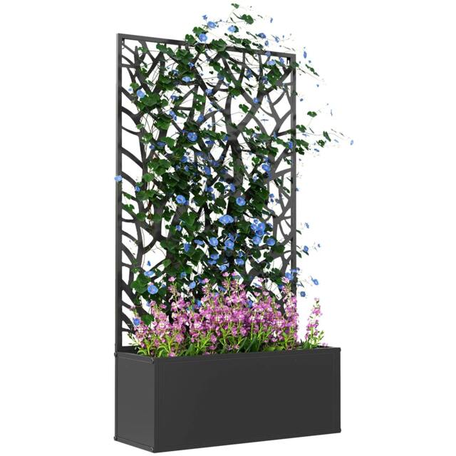 Rackhams Outdoor Metal Planter, with Back Trellis - Black