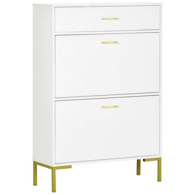 Rackhams Three Drawer Slim Shoe Storage Cabinet, 12 Shoe Pairs - White - image 1