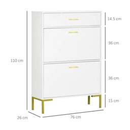 Rackhams Three Drawer Slim Shoe Storage Cabinet, 12 Shoe Pairs - White - thumbnail 3