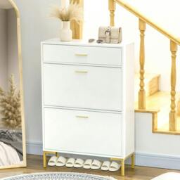 Rackhams Three Drawer Slim Shoe Storage Cabinet, 12 Shoe Pairs - White - thumbnail 2