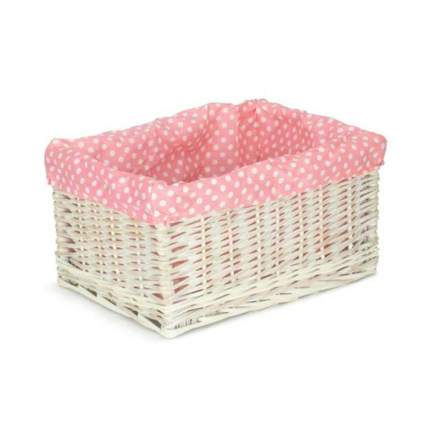 Rackhams Pink Spotty Lined Wicker Storage Basket - Small - image 1