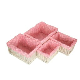 Rackhams Pink Spotty Lined Wicker Storage Basket - Small - thumbnail 2