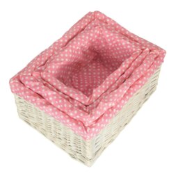 Rackhams Pink Spotty Lined Wicker Storage Basket - Small - thumbnail 3