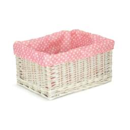 Rackhams Pink Spotty Lined Wicker Storage Basket - Small - thumbnail 1