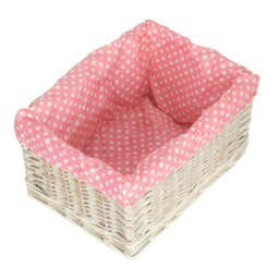 Rackhams Pink Spotty Lined Wicker Storage Basket - Small - thumbnail 4