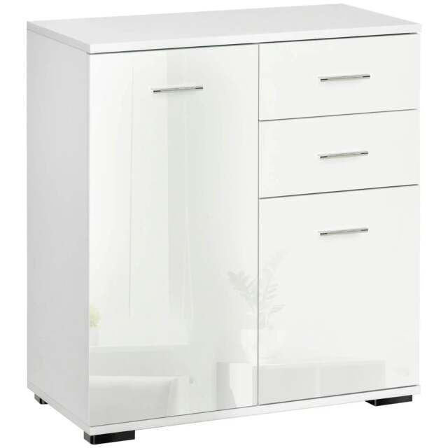 Rackhams Sideboard, Modern Storage Cabinet with 2 Drawers, 2 Doors and Adjustable Shelf, Kitchen Cabinet for Living Room, Dining Room, High Gloss White - image 1