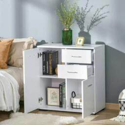 Rackhams Sideboard, Modern Storage Cabinet with 2 Drawers, 2 Doors and Adjustable Shelf, Kitchen Cabinet for Living Room, Dining Room, High Gloss White - thumbnail 4
