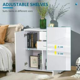 Rackhams Sideboard, Modern Storage Cabinet with 2 Drawers, 2 Doors and Adjustable Shelf, Kitchen Cabinet for Living Room, Dining Room, High Gloss White - thumbnail 6